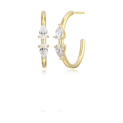 Diamondlite Cubic Zirconia Pear North-South Half Hoop Earrings - Gold
