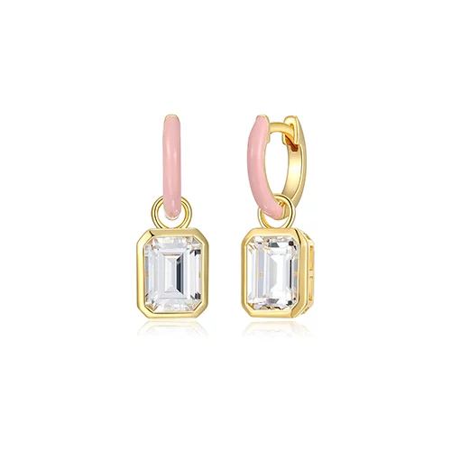 Cotton Candy Collection Emerald 2 in 1 Diamondlite CZ enamel Huggie Earrings - Light Pink