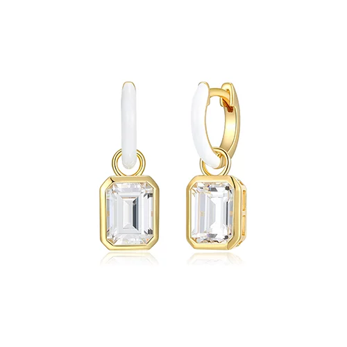 Cotton Candy Collection Emerald 2 in 1 Diamondlite CZ enamel Huggie Earrings - White