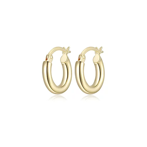 15mm Polished Tube Hoop Earrings - Gold