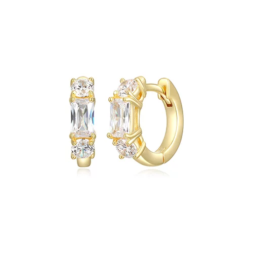 Diamondlite Cubic Zirconia Emerald and Round 13mm Round Huggie Hoop Earrings - Gold