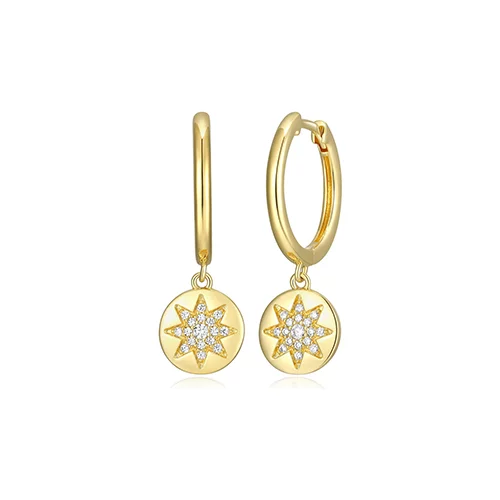 Goddess Diamondlite Cubic Zirconia Star Disk Hoop Earrings - Gold