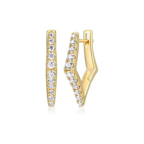 Diamondlite Cubic Zirconia Pointed Hoop Earrings - Gold