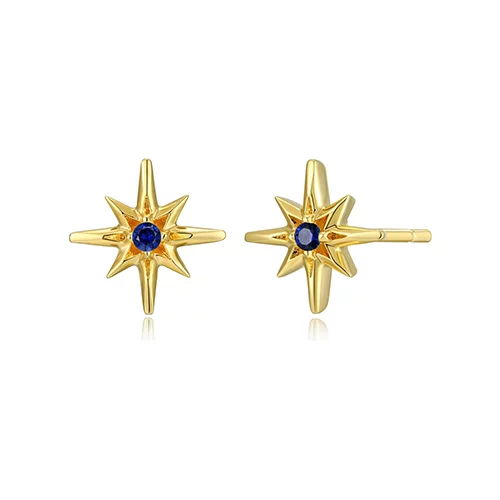 Goddess Created Sapphire North Star Stud Earrings - Gold