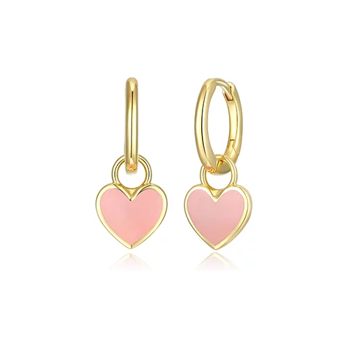 3-in-1 Reversible and Removable Pink Enamel Heart Charm Huggie Earrings - Gold