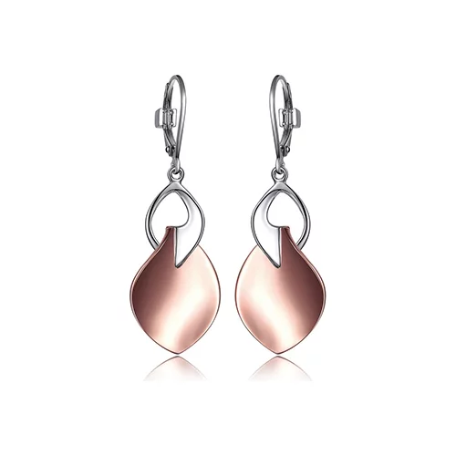 ELLE "Rose Petal" Sterling Silver Rose Petal Leverback Earrings - Silver and Rose Gold
