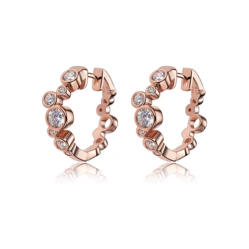 ELLE "Bubble" Sterling Silver Cubic Zirconia Bezel Set Hoop Earrings - Rose Gold