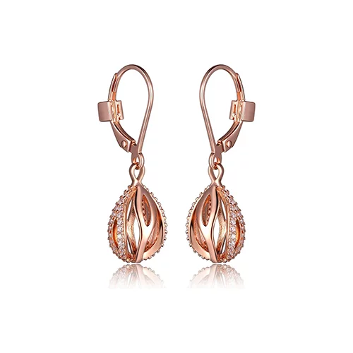 ELLE "Moon Shadow" Sterling Silver Cubic Zirconia Cage Teardrop Leverback Earrings - Rose Gold