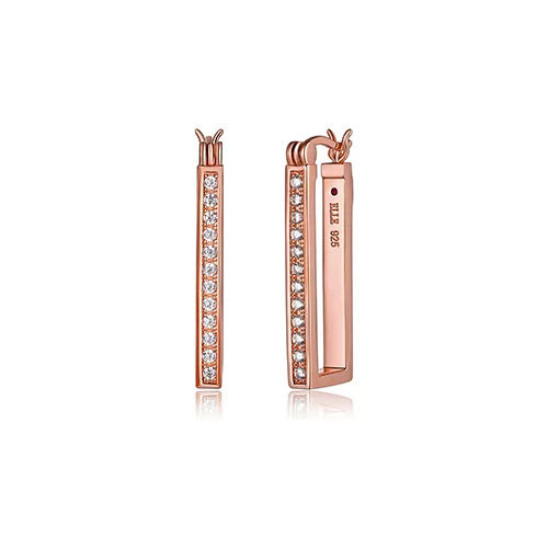 ELLE "Horizon" Sterling Silver Cubic Zirconia Rectangular Hoop Earrings - Rose Gold