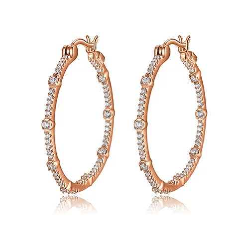 ELLE "Rodeo Drive" Sterling Silver Cubic Zirconia Station Hoop Earrings - Rose Gold