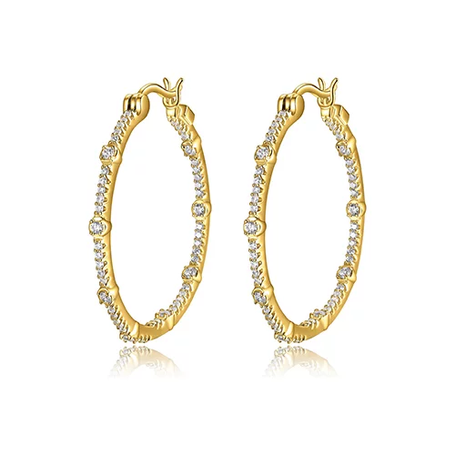 ELLE "Rodeo Drive" Sterling Silver Cubic Zirconia Station Hoop Earrings - Gold