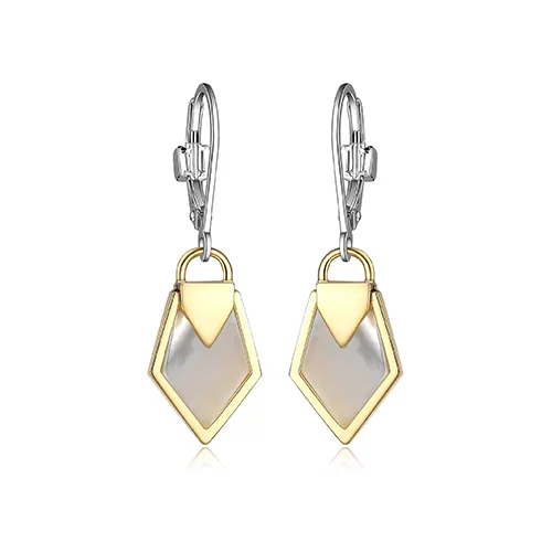 ELLE "Lock & Key" Sterling Silver White Mop Dangle Earrings - Silver and Gold