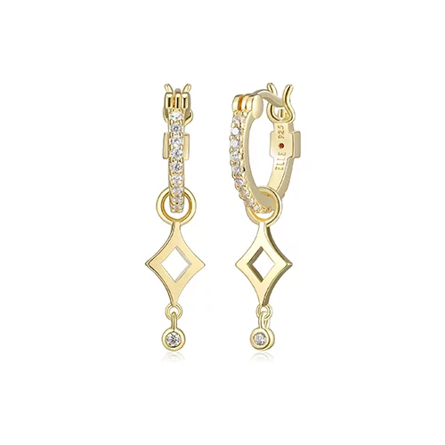 ELLE "Stellar" Sterling Silver Rhombus Drop with Cubic Zirconia Hoop Earrings - Gold