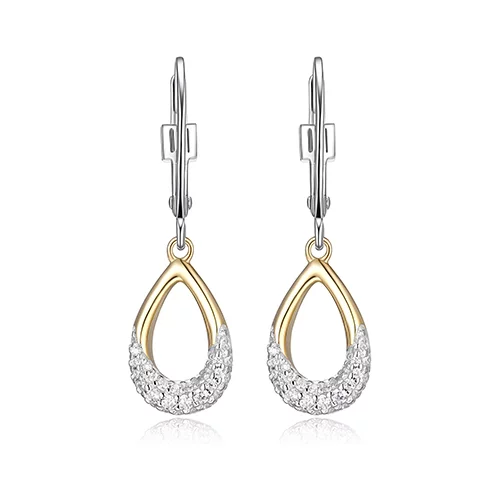 ELLE "Caramel" Pear Shape and Pave Cubic Zirconia Dangle Earrings - Silver and Gold