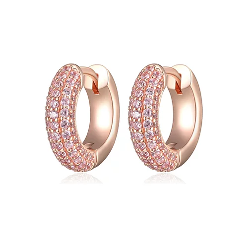 ELLE "Stardust" 15mm Hoop Earrings with 5-Row Clear Cubic Zirconia - Rose Gold