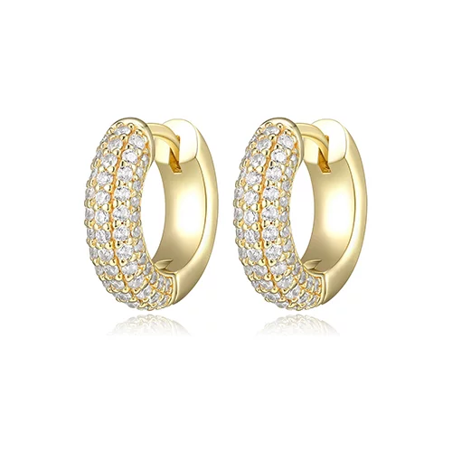 ELLE "Stardust" 15mm Hoop Earrings with 5-Row Clear Cubic Zirconia - Gold