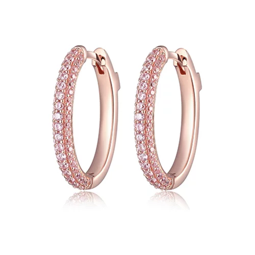 ELLE "Stardust" Oval Hoop Earrings with 3-Row Clear Cubic Zirconia - Rose Gold