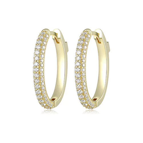 ELLE "Stardust" Oval Hoop Earrings with 3-Row Clear Cubic Zirconia - Gold
