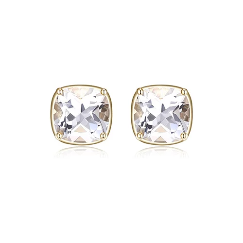 ELLE "Marble" Clear Quartz Cushion Cut Stud Earrings - Gold