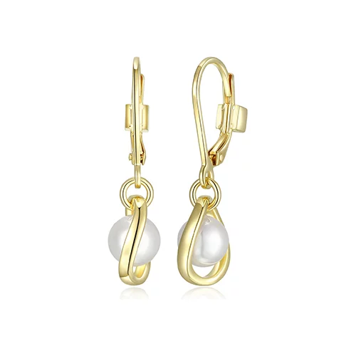 ELLE "Luna" Sterling Silver White Pearl Drop Lever Back Earrings - Gold