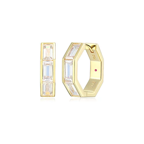 ELLE "Baguette" Straight Baguette Cubic Zirconia Octagon Shape Hoop Earrings - Gold