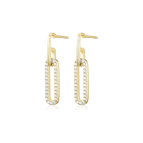 Diamondlite Cubic Zirconia Paperclip Link Earrings - Gold
