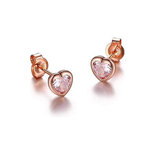 Cubic Zirconia Heart Earrings - Rose Gold
