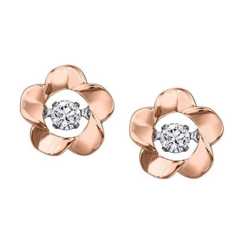 Canadian Diamond Solitaire Flower Earrings in 10K Rose Gold (0.08 CT.)
