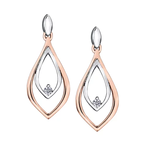 14K White & Rose Gold Double Teardrop Earrings with Diamond (0.02 CT. T.W.)