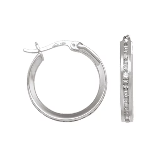 10K Silver Cubic Zirconia Hoop Earrings