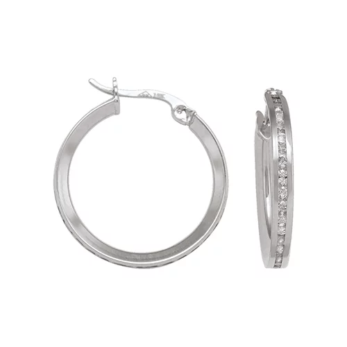 10K Silver Cubic Zirconia Hoop Earrings - 1.5gm