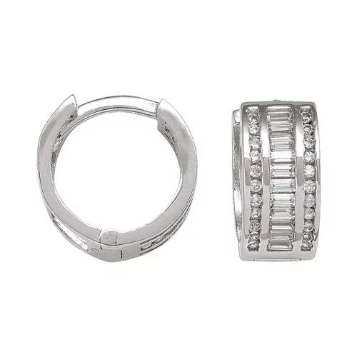 10K Silver Cubic Zirconia Round Hoop Earrings