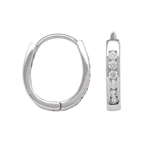 10K Silver Cubic Zirconia Hoop Earrings - 2.1gm
