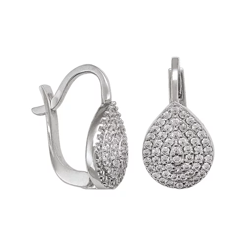 10K Silver Cubic Zirconia Water Drop Shaped Hoop Earrings