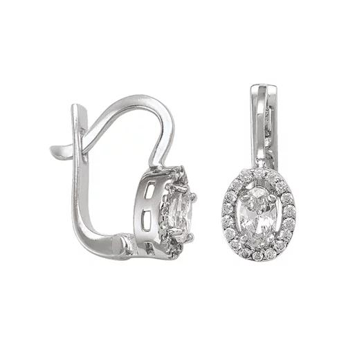 10K Silver Cubic Zirconia Oval Shaped Hoop Earrings - 2.4gm