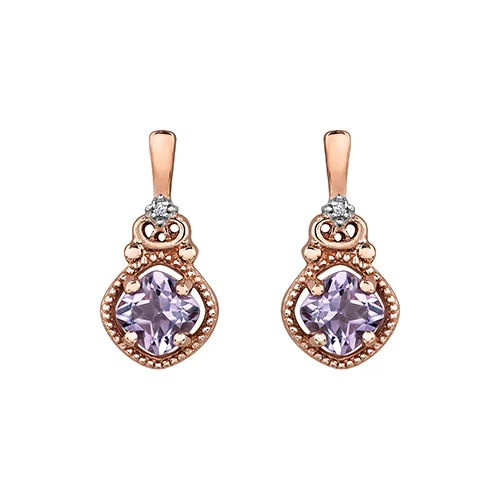 Diamond and Amethyst Earrings in 10K Rose Gold (0.005 CT. T.W.) - Rose Gold and Pink