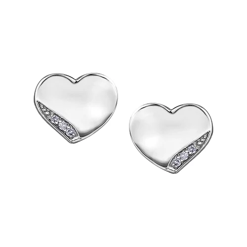 Diamond Heart Earrings in 10K White Gold (0.024 CT. T.W.) - Silver