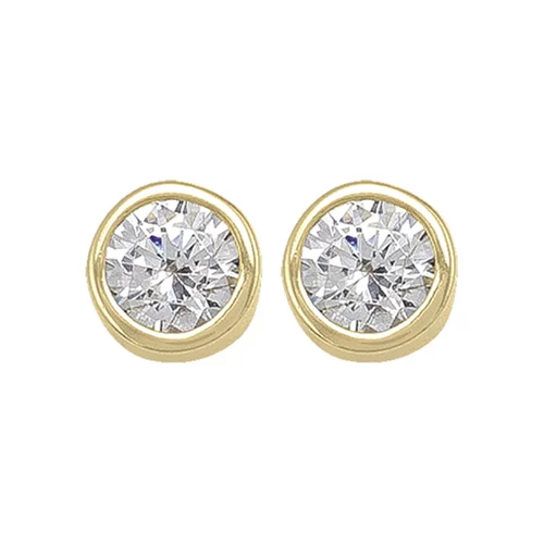 10K Gold Round Cubic Zirconia Stud Earrings - 1.1gm