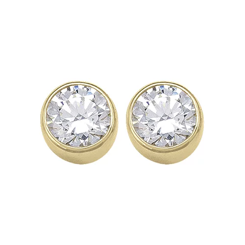 10K Gold Round Cubic Zirconia Stud Earrings - 1.4gm
