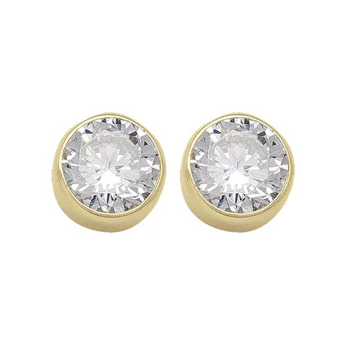 10K Gold Round Cubic Zirconia Stud Earrings - 1.8gm
