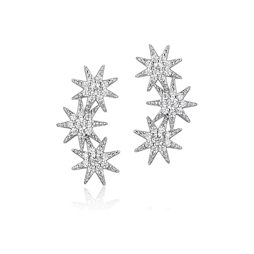 Diamondlite Cubic Zirconia Starburst Curved Stud Earrings - Silver