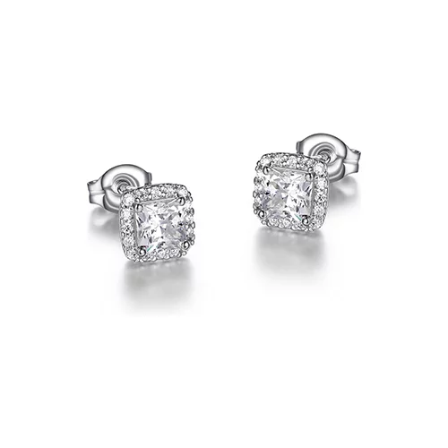 Diamondlite Cubic Zirconia 4mm Square Halo Stud Earrings - Silver