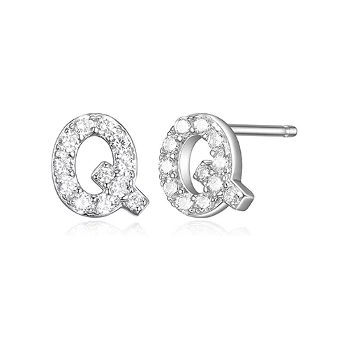 Diamondlite Cubic Zirconia Mini Initial Q Earrings - Silver