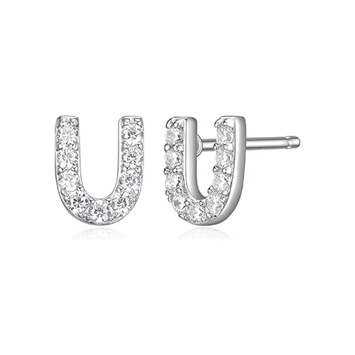 Diamondlite Cubic Zirconia Mini Initial U Earrings - Silver