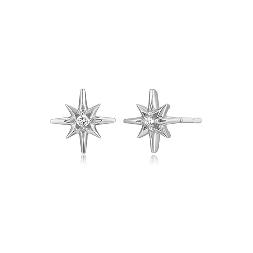 Goddess Diamondlite Cubic Zirconia North Star Stud Earrings - Silver