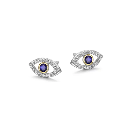 Diamondlite Cubic Zirconia "Mystique" Sapphire Evil Eye Protection Earrings - Silver and Gold