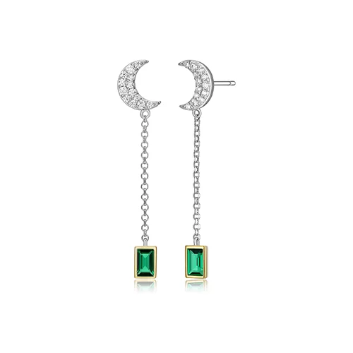 Diamondlite Cubic Zirconia "Mystique" Emerald Green Nano Moon Drop Earrings - Silver