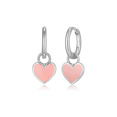 3-in-1 Reversible and Removable Pink Enamel Heart Charm Huggie Earrings - Silver