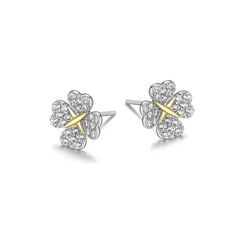 Diamondlite Cubic Zirconia Love and Kisses Clover Stud Earrings - Silver and Gold