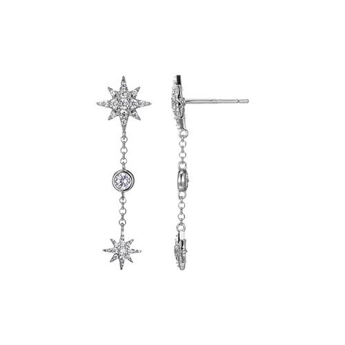 Goddess Diamondlite Cubic Zirconia Double Star Drop Station Earrings - Silver